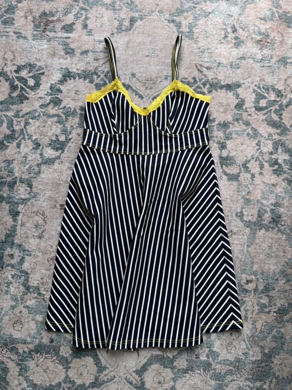 Opening Ceremony Womens Striped Sleeveless Mini Dress Black Yellow Corset Size M